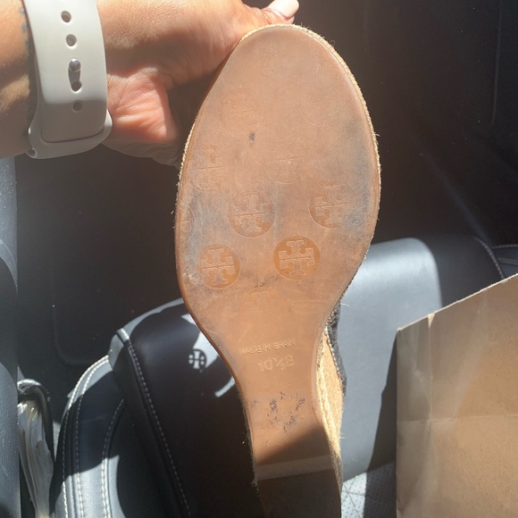 Tory Burch Blue Lucia Lace Leather Jackie Peep Toe - Picture 6 of 8